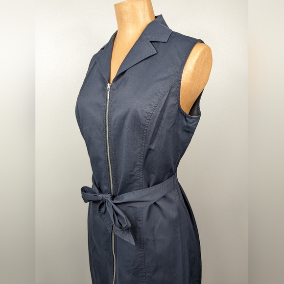Doncaster Full Zip Collared Dress Belted Size Medium Business Casual Navy Blue - Picture 7 of 16